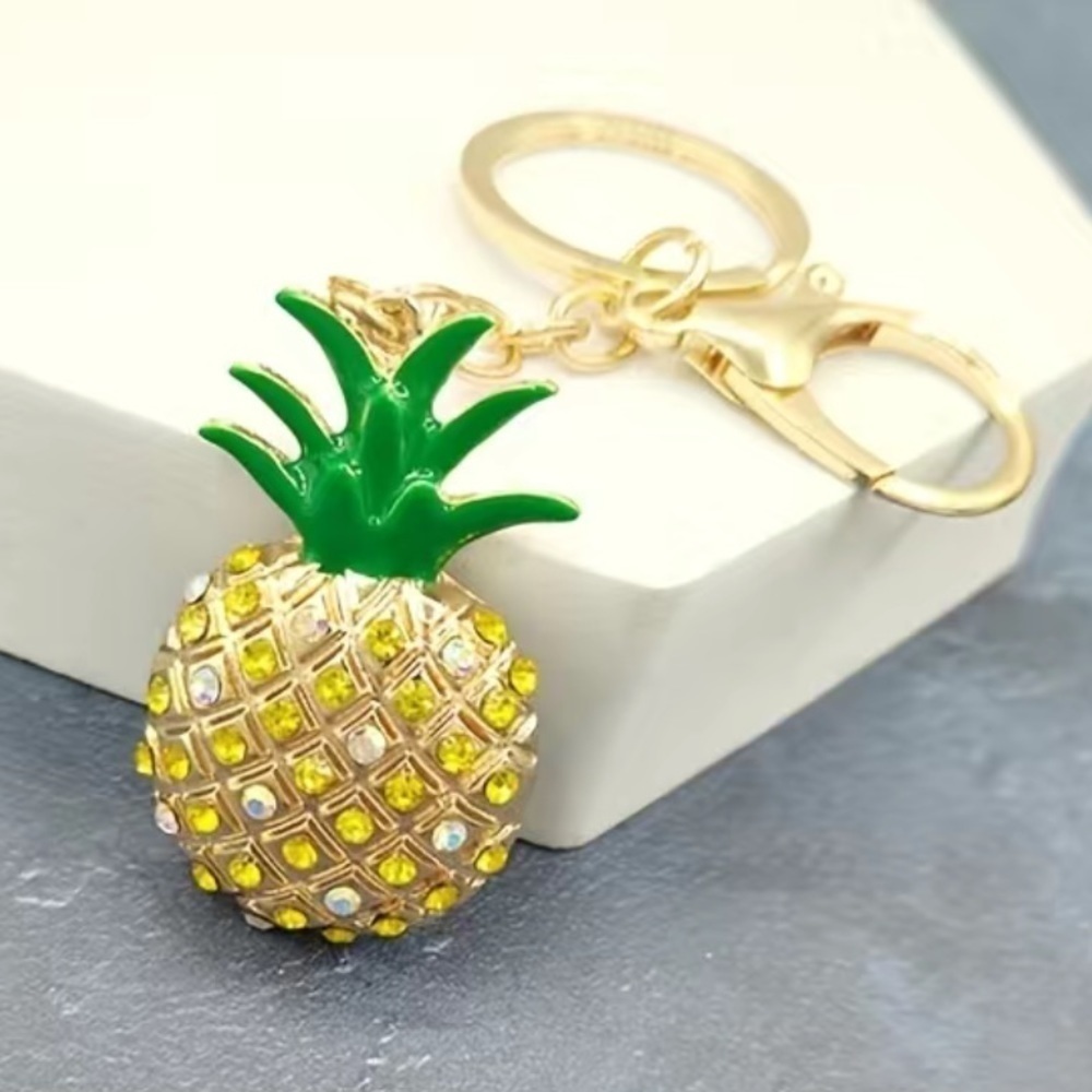 Rhinestone Pineapple Keychain Key Ring Pendant Bag Charm - Picture 3 of 10